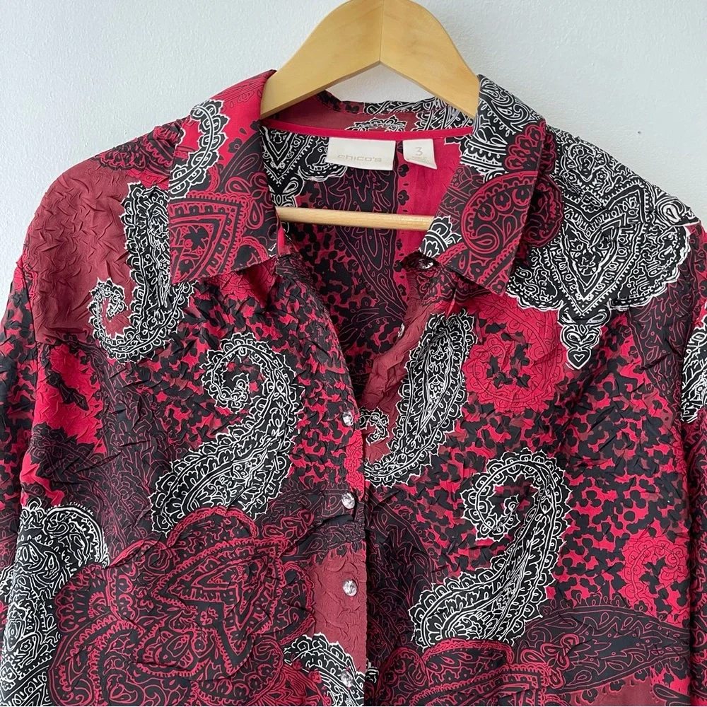 Chico’s Paisley Roxanne Top Woman’s 3 (XL) Button Down Long Sleeve Office - Picture 6 of 9